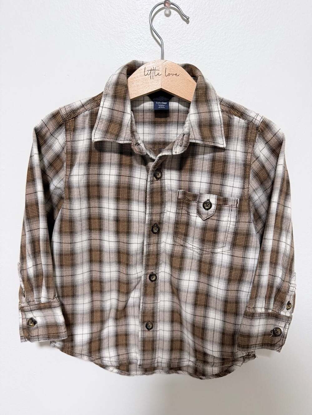 BabyGap Plaid Button Front Shirt Size 2 Years Brown White Cotton